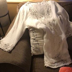 LA BLANCA  Cotton Crochet-Trim Tunic coverup
